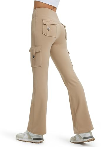 Libin Leggings Thermique évasé pour Femme Hiver Cargo | Chaud Imperméable Pantalon Doublé Polaire de Randonnée Yoga Sport Ski Bootcut Pantalon avec Poches