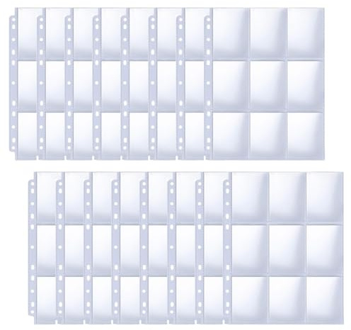 JEYORZY 16 Pack Klarsichtfolien A4 mit 288 Taschen,VisitenkartenhüLle A4 mit 9 Fächern,Transparente Ultra-Clear Visitenkartenblätter mit 11 Löchern,Fotohüllen,Doppelseitige Kreditkartenblätter