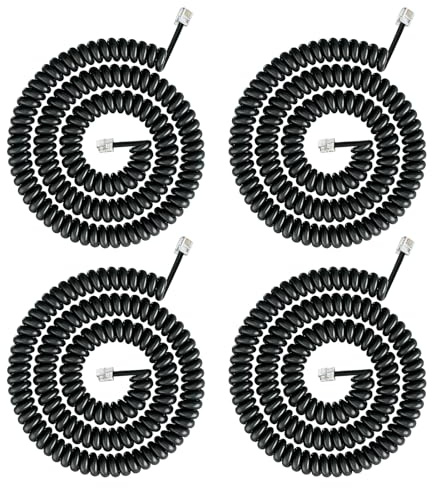 Lunpoem 4PCS Cordon Telephone, Noir Spiralé RJ9, Câble Téléphonique Filaire de 1 à 3 Mètres, Câble Spiralé Compatible avec Téléphone Fixe et Combiné,