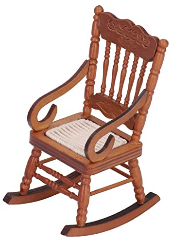 1:12 Sedia a dondolo per casa delle bambole, sedia a dondolo in legno in miniatura marrone per casa delle bambole, accessori realistici per casa delle bambole e display in miniatura da collezione