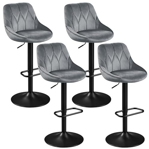 Yaheetech Barhocker 4er Set Barstühle 61,5 cm – 83 cm höhenverstellbar Küchenstühle mit Rückenlehne und Fußstütze 360° Drehstühle für Bar/Theke/Küche, Dunkelgrau