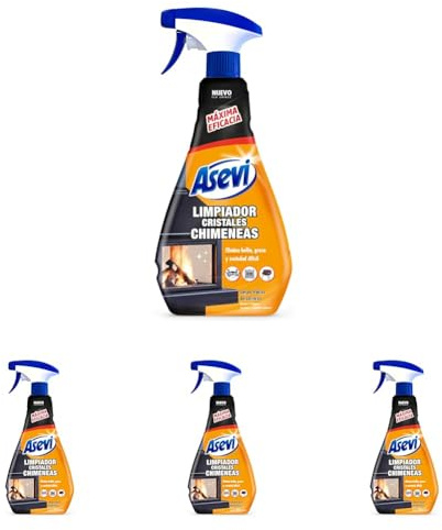 Asevi Limpiador Cristales Chimeneas - Alto Poder Desengrasante - Elimina Hollín, Grasa y Suciedad Difícil - Fácil Aplicación - Con Spray - Envase de 650 ml (Paquete de 4)