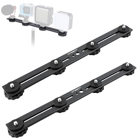 UTEBIT 2 pièces Double Support De Flash Aluminium 30.5cm Rail De Flash En Avec 1/4 t 3/8 11inch Accessoire pour Appareil Photo Pour GoPro HERO / Insta360 / Appareil Photo / DSLR / Lumière LED