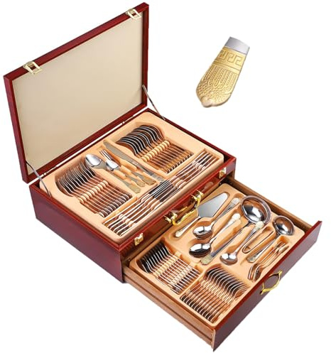 12-persons rostfritt stål bestick 72 stycken med trälåda Hållbara Bestickar Knivar Forks Spoons Spegel Polska Elegant Matredskap för hem Restaurang Everyday Use Party-samling