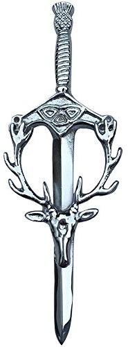 Épingle à kilt en forme de tête de cerf, motif celtique écossais argenté, 10 cm