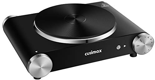 CUSIMAX Electric Hot Plate for Cooking Portable Single Burner 1500W Cast Iron hot plates Heat-up in Seconds Adjustable Temperature Control Stainless Steel Non-Slip Rubber Feet Upgraded Version B101