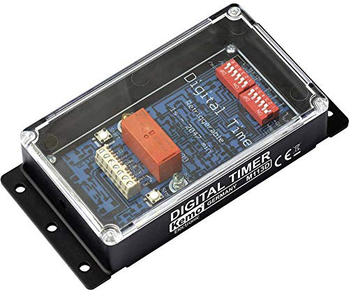 Kemo M113D Digitaler Zeitschalter 12 V/DC für Zeiten zwischen 1 und 2047 Sekunden / Minuten. Mit LED-Anzeigen. Steuern durch externe Steuerimpulse oder automatisch nach Einschalten