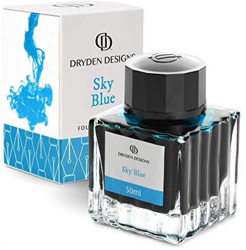 Dryden Designs Fountain Pen Ink Bottle Luxury Edition - Sky Blue - Fountain Pen Bottled Ink Compact Designed Smooth flow 50ml