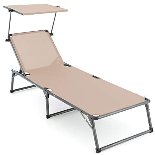 Nexos Trading Sonnenliege XXL Sonnendach 192x66x31 cm Alu Campingliege klappbar (beige)