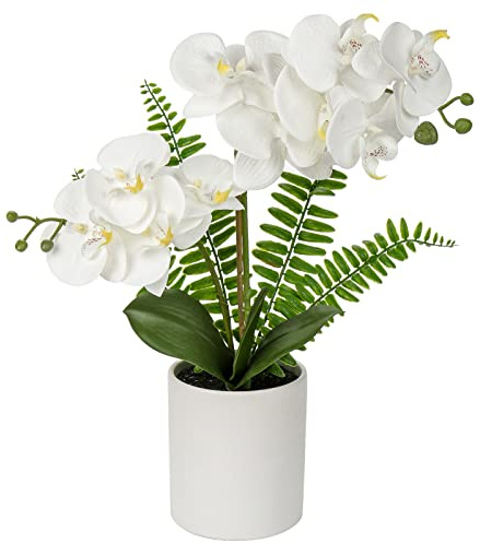 Briful Orchidea Finta Bianca in Vaso, Orchidea Artificiale da interno, 15.9”/ 40CM Decorativo Vero Tocco Bonsai Tavolo da Pranzo centrotavola Ornamento da Bagno