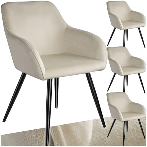 TecTake® Lot de 4 Chaises de Salle à Manger Chaises Rembourrées Fauteuil Salon Design Scandinave Pieds en Metal Noirs Élégant avec Accoudoirs Chaise Coiffeuse, Chambre, Salon, Bureau, Cabinet