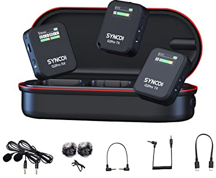SYNCO G2 (A2) Pro 2,4 GHZ trådlös lavalier mikrofon med laddningsfodral 1 mottagare 1 sändare äkta färgskärm mikrofon stöd digital övervakning digital utgång