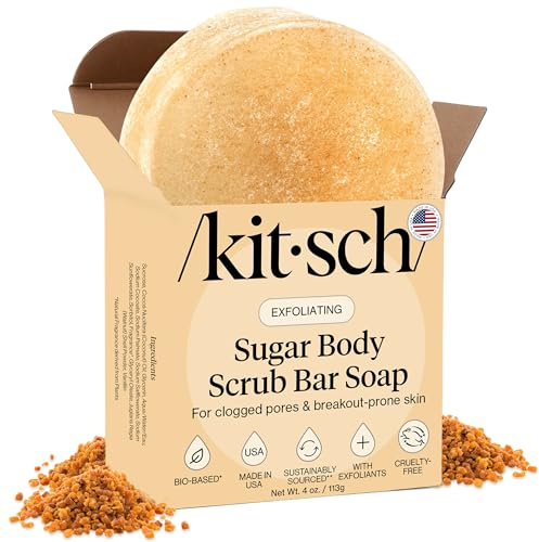 Kitsch Exfoliating Sugar Body Scrub Bar Soap – Polishing Soap Bar with Granules, Walnut Shell & Coconut Oil – Hydrating Exfoliating Body Scrub for Smooth, Glowing Skin Care – Made in the USA - 4 oz
