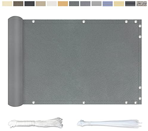YangAera Balkon Sichtschutz Balkonabdeckung 110x100CM, Windschutz Wasserdicht und UV-Schutz Balkonverkleidung - mit Ösen Kabelbinder und Kordel, für Balkongeländer Terrasse Garten (Dunkelgrau)