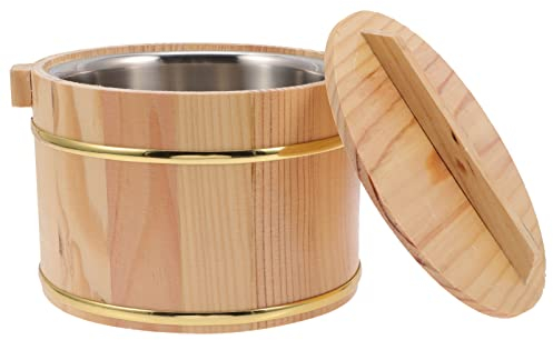 DOITOOL Hangiri de de Arroz de Madera Tazón de Enfriamiento de Arroz de Sushi Revestimiento de Tazón de Arroz de Inoxidable Bañera de de Arroz con Tapa Tazón de 1