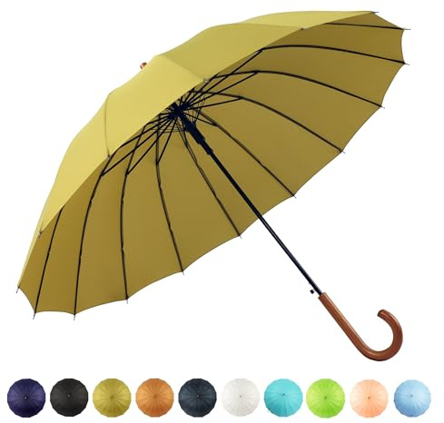 SoulRain Regenschirm mit 16 Streben, 121,9 cm, automatischer Öffnung, einfarbig, modisch und einfach, klassischer Holzgriff, winddicht, bruchsicher, Matcha Green, 48 inch