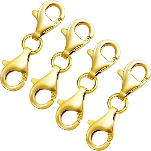 Ofiuny 18K Gold Lobster Clasp 18K Gold Over 925 Sterling Silver Double End Design Necklace Clasps and Closures,Chain Extender Double Claw Connector Bracelet Extension Clasp (Made in Italy)