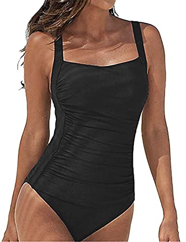 Bañador Mujer Reductores Elegante Vientre Plano Push up Sexy Traje de Baño Chulos con Aros Sus Pueblos Ajustables Control de Barriga Pecho Grande Bañadores Mujer Verano Despedida Soltera Negro XL