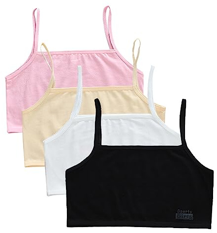 4 st bomulls-bh för flickor bygellös behå för flickor BH underkläder byrå flicka solid sport-bh kort topp bandage topp underkläder 8–12 år, Typ 1, 8E