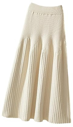 Jupe tricotée épaisse d'automne et d'hiver Jupe mi-longue en laine pour femme Jupe longue trapèze, ivoire, taille unique