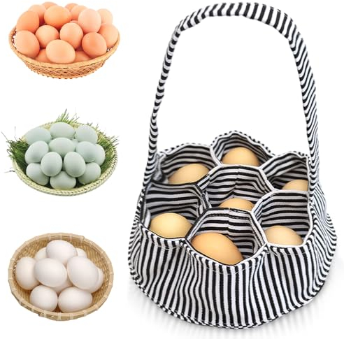 Eier Sammelkorb, Strapazierfähige Segeltuch Eierkörbe, Mini Eiersammelkorb mit 7 Beuteln, Eierkorb Zum Sammeln Eiersammelbeuteln für Hausfrau Hühnereier Familiengarten Bauernhöfe Korb für Geschenke