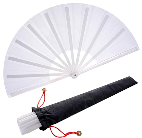 2 Pezzi Seta Mano Scomparti Cinesi Tai Chi Ventaglio Nylon Panno Kung Fu Fan Supporto Manica Prestazioni Danza Decorazioni Festival (Bianco)