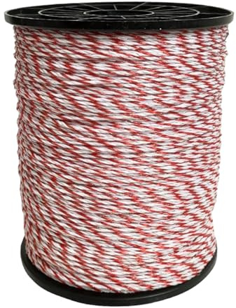 ALI2 Electric Fencing Conductor Wire, 6 Strand Polywire Electric Fence Wire Reel Nylon Stainless Steel, Cattle Sheep Horse Pets Crop Protection Pest Deterrent (Red and White 6-Strand 200m)