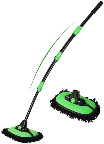 53 15°Curved Car Wash Brush with Long Handle High Density Chenille Soft Bristle Brush Head Suitable for Cleaning Detail Roof Wheel Windshields Truck SUV RV Window