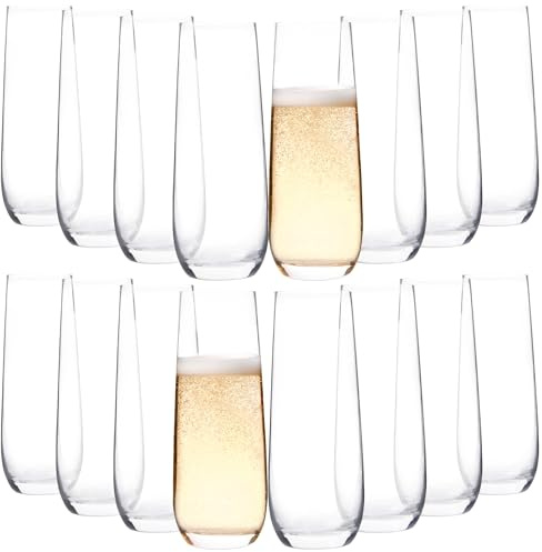 CZUMJJ Stemless Champagne Flutes Set of 16, 8 oz Clear Toasting Glasses