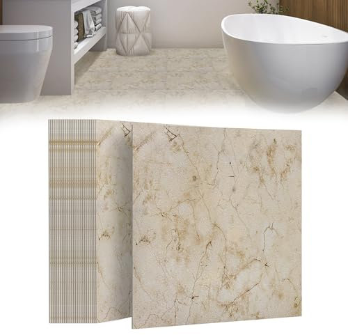 Suusolny 54 Stück 5,02 m² PVC Bodenbelag Vinylboden Selbstklebend Fliesen Vinyl Klebefliesen Bodenfliesen Fliesenaufkleber Rutschfest Wasserfest für Wohnzimmer Küche Badezimmer - Natürliche Eiche