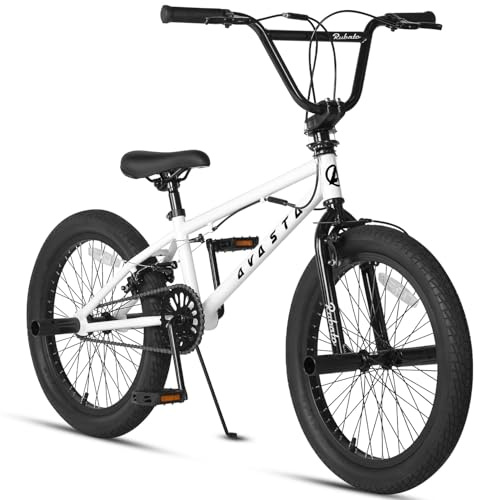 AVASTA Bicicleta BMX Estilo Libre para niños de 20 Pulgadas, para niños de 6 7 8 9 10 11 12 13 14 años, niñas, Adolescentes Principiantes con 4 Clavijas y giroscopio de 360 ​​Grados, Blanco