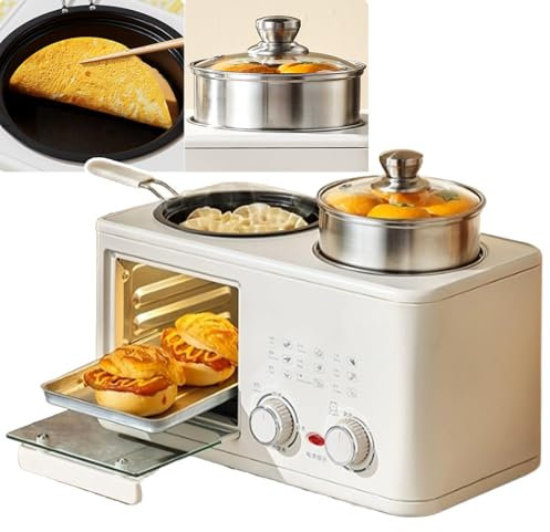 HEGGMKK Macchina per La Colazione 4 in 1, Macchina per La Colazione Multifunzione da 1200 W, Doppia Regolazione della Manopola: Tempo + Temperatura, per La Casa (40 * 22 * 20 Cm),White