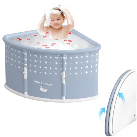 PERZOE Portable Shower, Fan-shaped Portable Bathtub Adult, Portable Bathtubs for Adult, Large Collapsible Tub, Freestanding Surround Collapsible Tub Grey