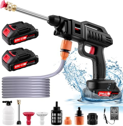 Worshow Cordless Pressure Washer | 21V 1500W Portable High Pressure Washers Cleaner Kit with 2 Battery, 2 Nozzles, 5M Hose, 60Bar/870 PSI Handheld Jet Wash Gun for Car/Floor/Garden Cleaning & Watering
