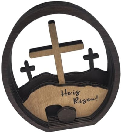 HDOYTXXM Croix en bois sculpté et scène funéraire vide Ornement religieux Décoration religieuse Plaque de table pour églises et réunions de famille