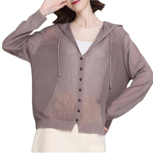 WLLDDDIU Bolero Donna Elegante, Cardigan con Cappuccio e Bottoni da Donna, Leggero, Corto, Giacca A Maniche Lunghe, in Maglia, Elegante Copricostume per Abiti, Abbigliamento Estivo, Colore caffè M