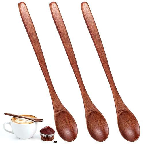 3 cucharas de madera pequeñas de mango largo, cucharas de madera con mango largo, cucharas de madera, cuchara para miel, cuchara de miel, cuchara de miel con mango largo, para miel, cuchara de cereal