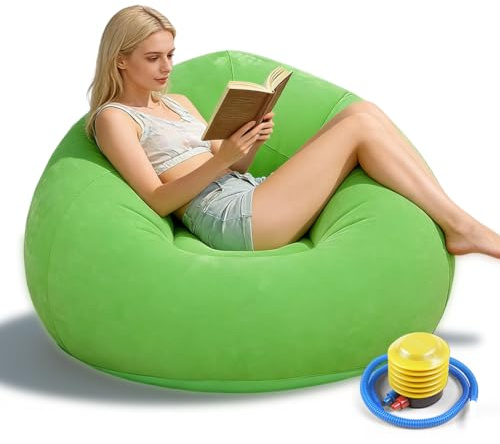 Aufblasbarer Sitzsack, Aufblasbares Stuhl-Sofa, Aufblasbare Sitz-Gaming-Liege, Aufblasbare Sofa-Couch, Aufblasbarer Lounge-Sessel, Tragbare Aufblasbarer Stuhl, für Wohnzimmer, Schlafzimmer (grün)