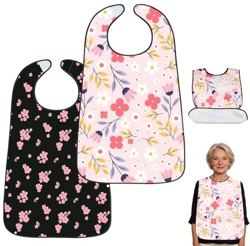 DRADERCH Bavoir Adulte,Bavoirs Lavables,Lavables pour Adultes 78X49cm | Bavoirs pour Personnes âgées, Grand Bavoir Réutilisable avec Fermeture Velcro,pour Seniors,Handicapés,Imperméable
