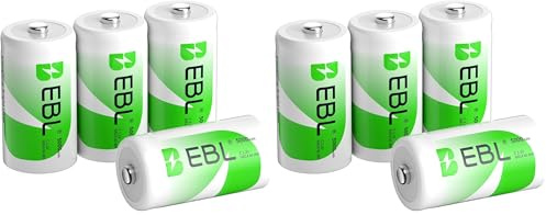 EBL 4PCS Piles C Rechargeables 5000mAh Ni-MH 1.2V, Type C Baby C HR14 Batterie Rechargeable 1200 Cycles (Lot de 2)