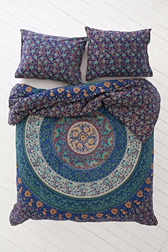 Vedant Designs Indian Mandala Queen Size Cotton Doona Duvet Cover Set Hippie Bohemian Mandala Blanket Quilt Cover Bedspread Bedding Comforter Cover with 2 Pillow Covers
