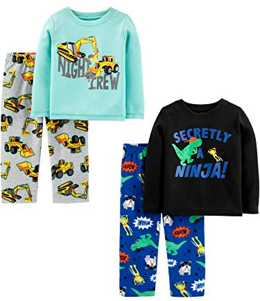Simple Joys by Carter's Toddler Boy's 4-Piece Polyester Pajamas Sleepwear, Ninja/Construction, 5T