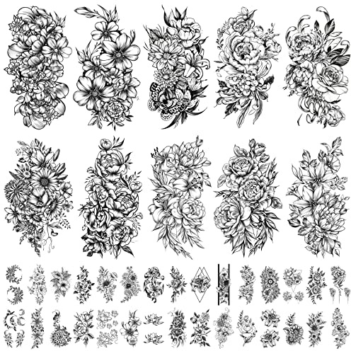 Tatouage temporaire de fleurs pour filles ou femmes 10 feuilles extra plus grandes et 30 feuilles imperméables minuscules faux tatouages ​​pour kits de décoration de fête