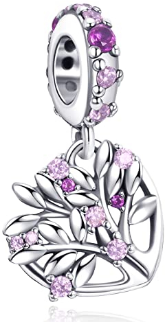 Annmors Femme Charms Arbre De Vie Cœur Rose Argent Sterling 925 Pendentif avec Zircon Cubique pour Bracelet
