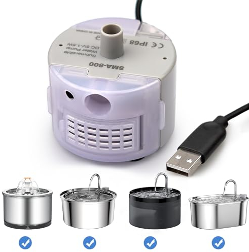 Berein Pompa di ricambio per fontana per gatti in acciaio inox, pompa di ricambio ultra silenziosa con luce LED USB (Pumpe-A)