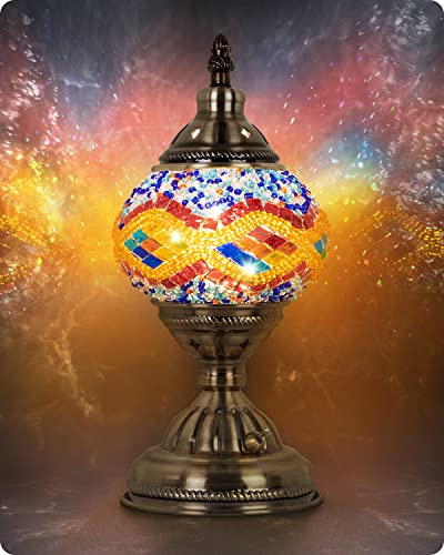 Yarra-Decor turkisk marockansk lampa med bronsbas handgjorda Tiffany-mosaikglaslampor bärbara sänglampor med uppladdningsbart batteri 2 000 mAh (LED-lampa ingår) (5)