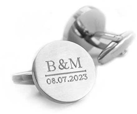 Runde Manschettenknöpfe mit Ihrer persönlichen Gravur, Initialen, Datum, Edelstahl matt oder glänzed