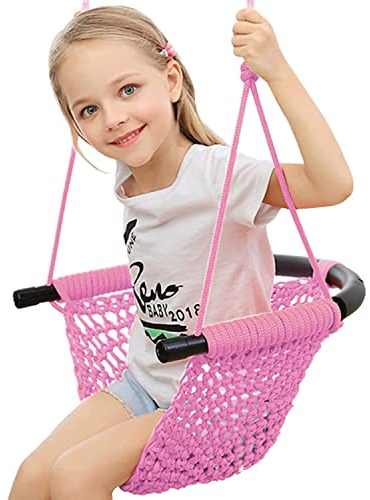 kinderschaukel Outdoor,Handgestrickter Bequem und Atmungsaktiv Kinder Schaukelsitz,Höhenverstellbar Schaukel für Outdoor, Indoor, Garten,Spielplatz, Hinterhof Ideal(Color:Rosa)
