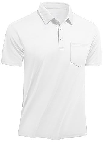 TACVASEN Herren Polo Freizeit Poloshirts Atmungsaktiv Sommershirts Leicht Tshirts Männer Polohemd mit Brusttasche, Weiß, XXL