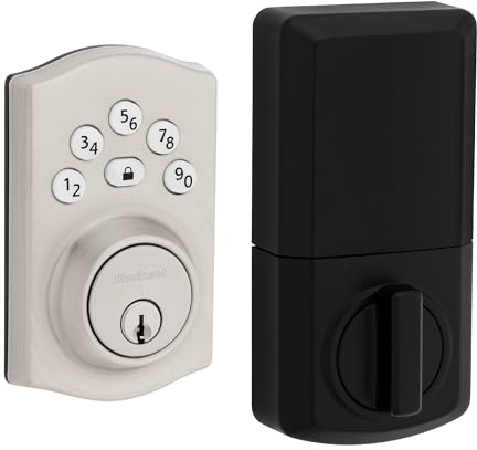 Kwikset Powerbolt 240 5-Button Keypad Satin Nickel Traditional Electronic Deadbolt Door Lock, Featuring Convenient keyless Entry, Customizable User Codes and auto Locking